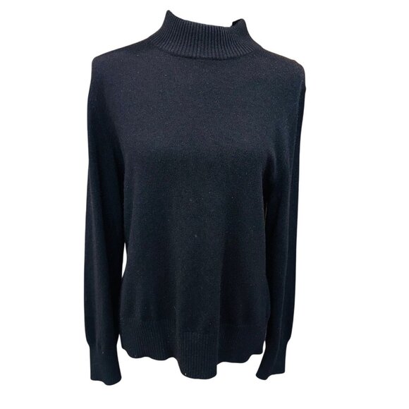 Investments Black Fine Cashmere Mock Neck Sweater L Womens Classic Style Preppy - Picture 2 of 9